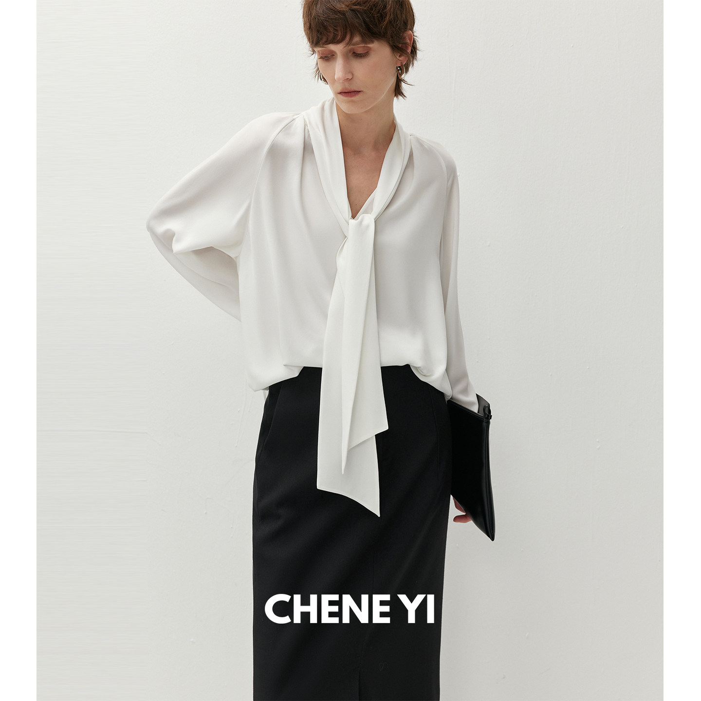 CHENE YI Commute/Versatile Triacetate Multi-Wearing Loose-fitting Women's White Shirt with Ribbon and Camisole