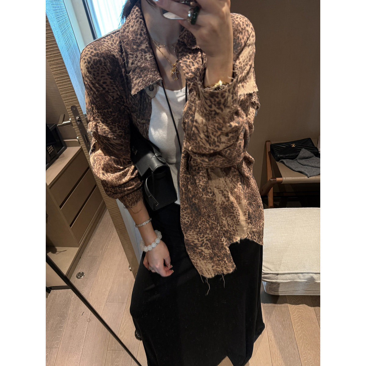 fancccy Reversible Retro Korean Style Leopard Print Shirt Women's 2026 Autumn New Loose and Lazy Stylish Shirt