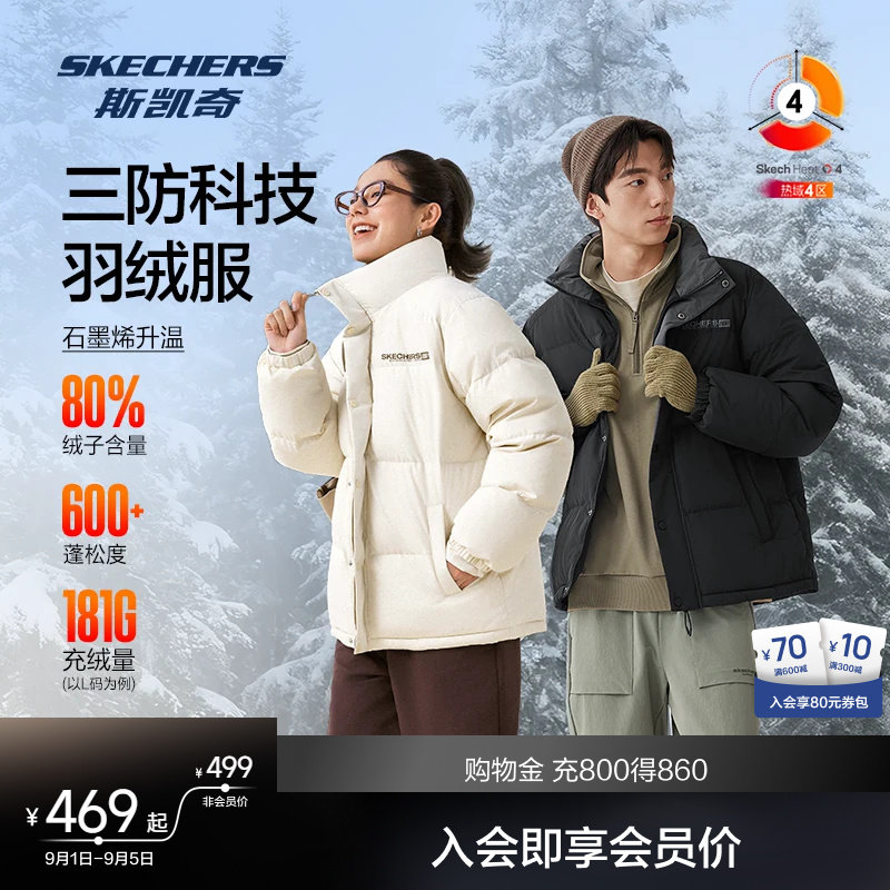Спортивный пуховик Skechers с воротником-стойкой для мужчин и женщин, повседневный, ветрозащитный, водоотталкивающий, устойчивый к пятнам, свободный, бархатный, теплый и удобный