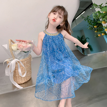 Girls' Dress Summer 2024 New Children's Wear Baby Girl Thin Gauze Dress with Hanging Strap Dress Children's Summer Princess Dress