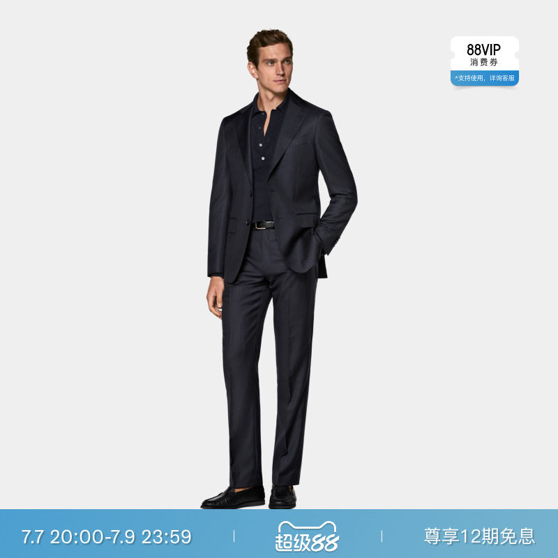 26 летняя новинка от SUITSUPPLY, темно-синий костюм из смеси шерсти S130, облегающий костюм-боди в полоску