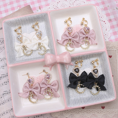 taobao agent 珠珠手作甜美可爱淑女月亮水钻珍珠爱心吊坠耳针耳夹耳饰耳环女生