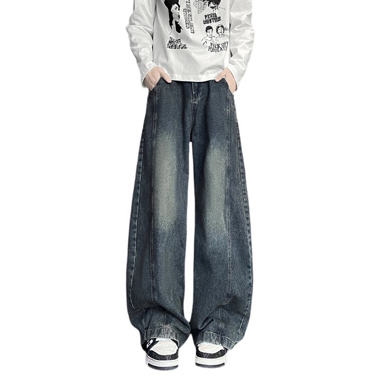 мужские весенне-летние тонкие свободные джинсы wassup happy washed jeans, прямые широкие брюки scimitar с микро-притачкой