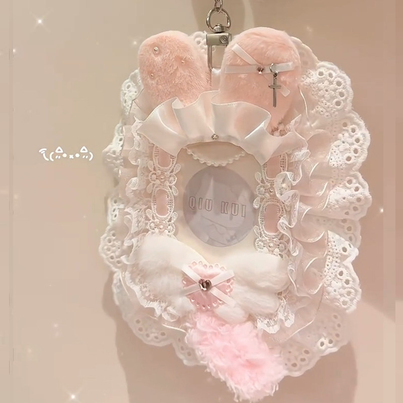 Original handmade DIY high-value plush lace card holder, Instagram style student backpack charm, Lolita card holder