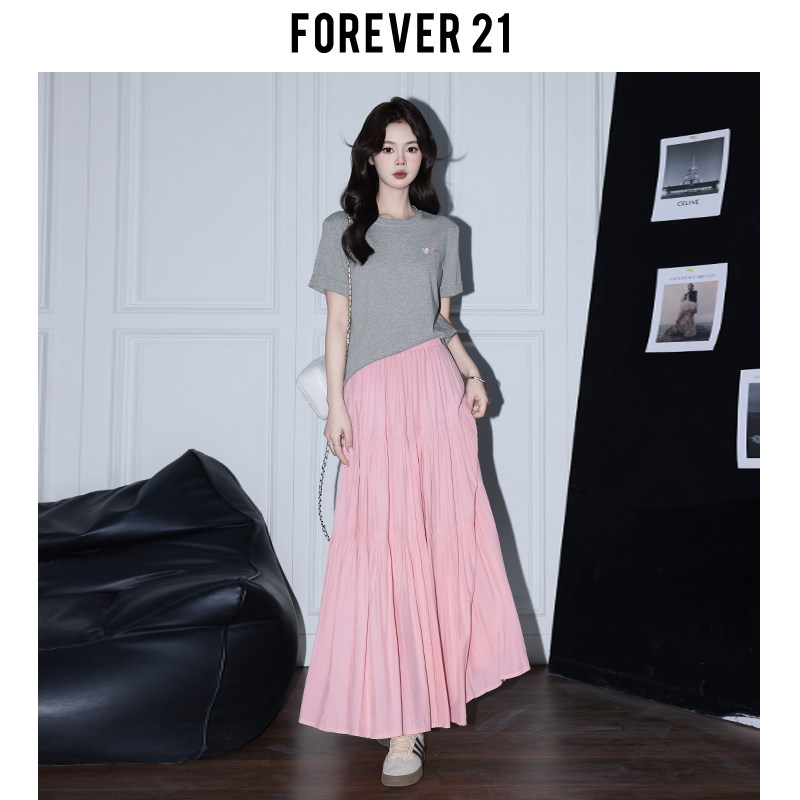 Forever21 нежно-розовая длинная юбка-качель с завышенной талией, женская драповая юбка, повседневная трапециевидная юбка-торт