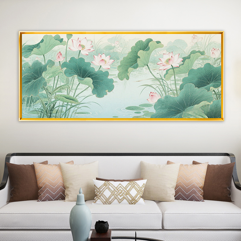 Лотосовый пруд лунный свет вышивка крестиком 2025 новый стиль вышивка нитками ручная вышивка гостиная горизонтальная печать вышивка подвесная картина