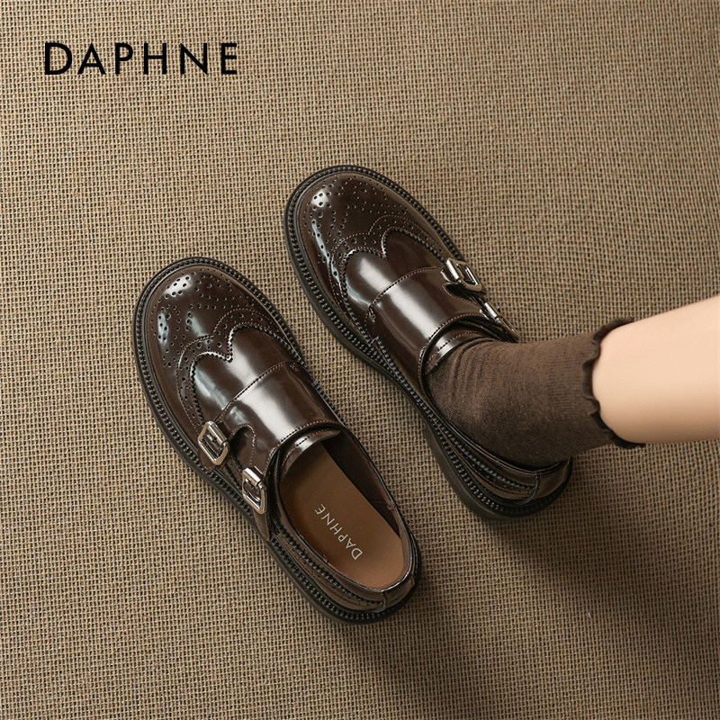 Женские лоферы в стиле ретро от Daphne; новинка 2026 года; сезон осень; маленькие кожаные туфли Bullock на толстой подошве в британском стиле для поездок на работу