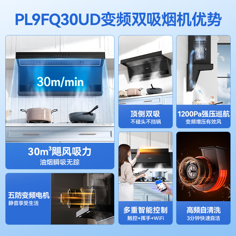 Haier inverter PL9FQ30UD вытяжка с двойным всасыванием с верхней стороны, газовая плита, бытовая кухня, большая мощность всасывания 30