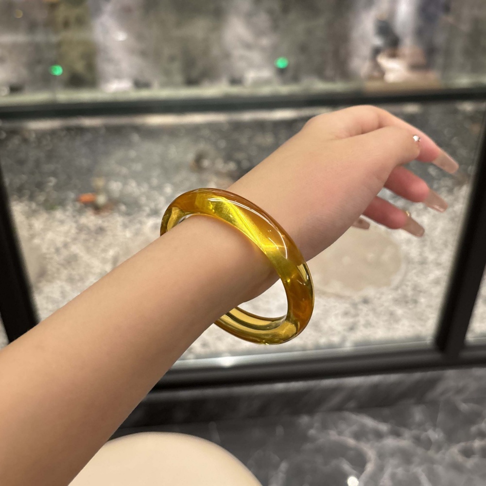 【Хуаюэ】 Браслет из чистого натурального желтого хрусталя, Нефритовый браслет, Женский Ледяной браслет, Прозрачный Свет, Роскошный Белый Лунный Халцедон, Браслет наложницы