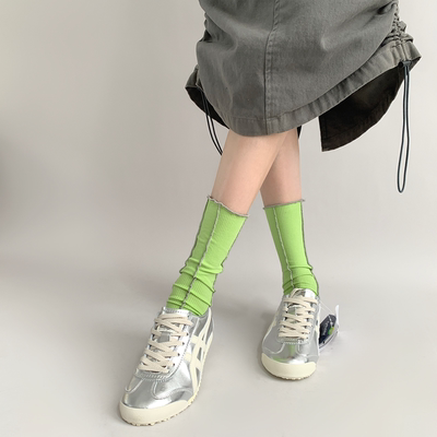 taobao agent 夜间教习室绿色袜子女秋季中筒条纹多巴胺百搭长筒堆堆袜