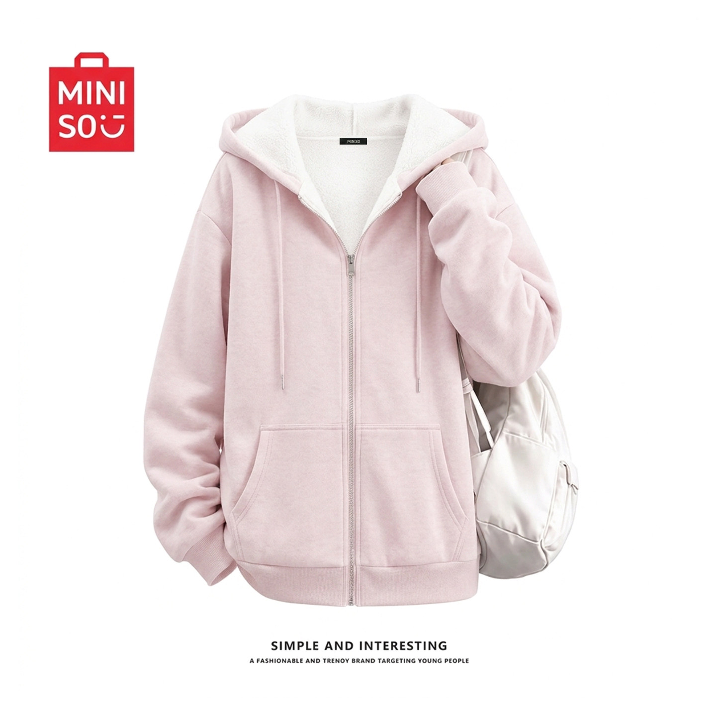 MINISO/Куртка-свитер премиум-класса Mingchuang, женская осенне-зимняя куртка плюс толстый бархатный топ для учащихся младших классов средней школы, розовый кардиган D