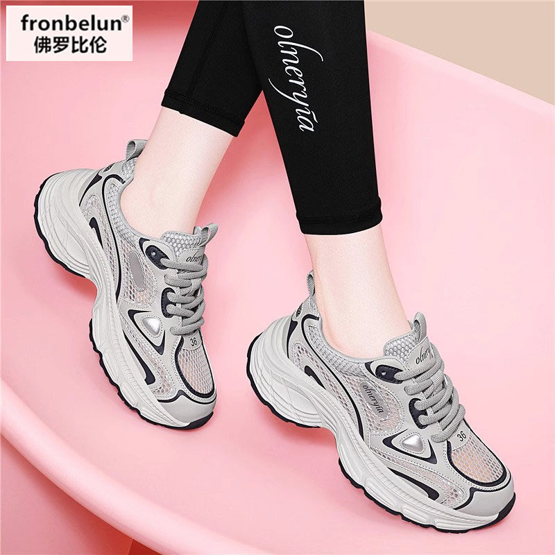 Модные сетчатые кроссовки daddy shoes на толстой подошве, женские универсальные удобные кроссовки для бега, новинка 2026 года, дышащая спортивная обувь на мягкой подошве