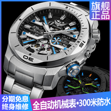 Imported core fully automatic mechanical watch men's hollowed out waterproof watch Swiss tritium gas luminous wild wolf men's watch V1034
