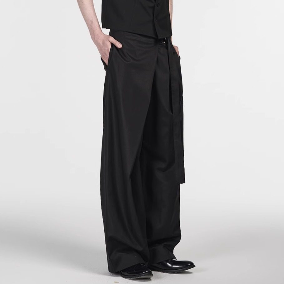 Легкая модная черная юбка из искусственного хлопка tencel, цельнокроеная складка, регулируемая талия, прямые брюки для пригородов