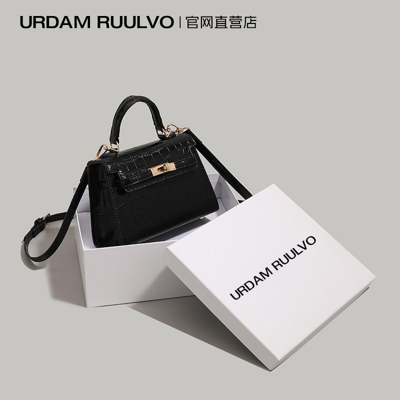 U & R niche simple Kelly bag женская новинка 2026 года, маленькая квадратная сумка с крокодиловым узором, универсальная портативная сумка-мессенджер на одно плечо