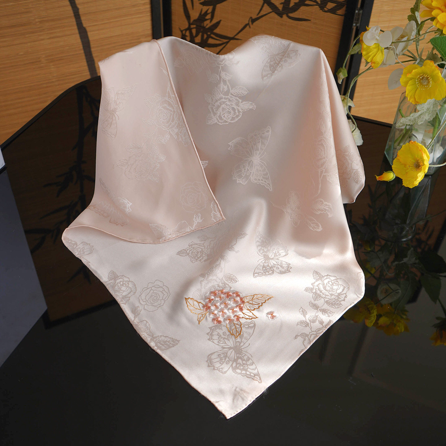 Pink and Golden Thread 2026 Autumn Classical Jacquard Silk Scarf, Chinese Style Embroidery, New Chinese Style Women's Gift