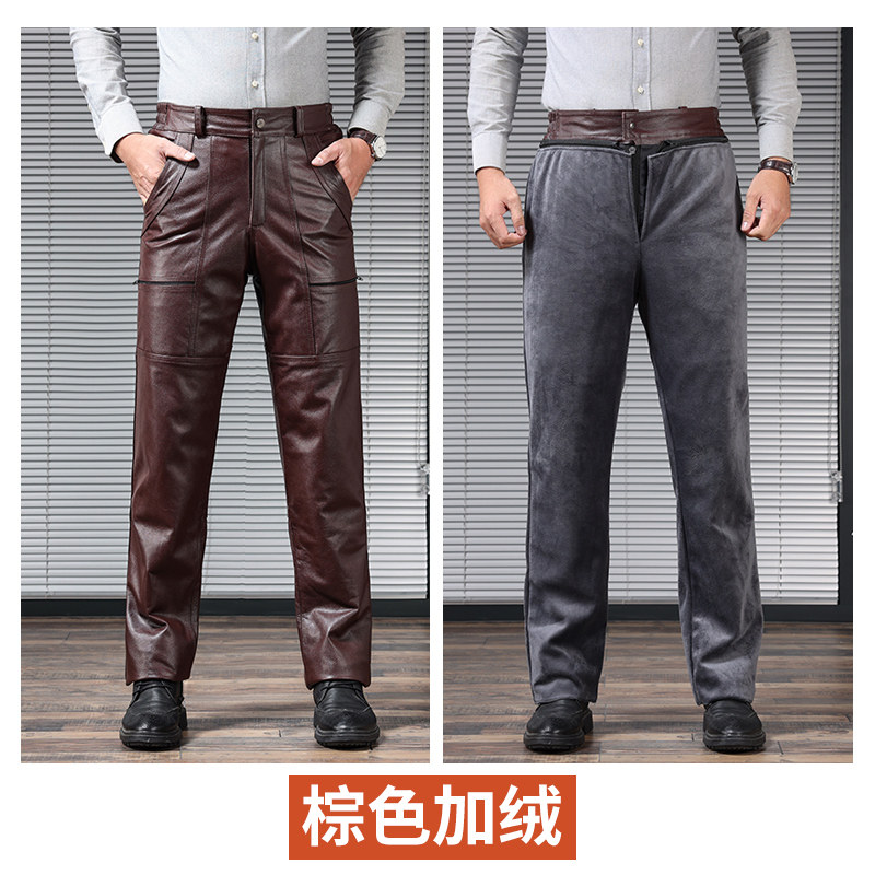 Haining leather кожаные брюки мужские из воловьей кожи первого слоя плюс бархатные утолщенные мотоциклетные мужские брюки на теплом меху one