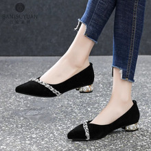 2024 Spring/Summer New Genuine Leather Thick Heel Shoes Women's Soft Sole Soft Leather Pointed Women's Shoes Low Heel Shallow Mouth Nubuck Leather Shoes