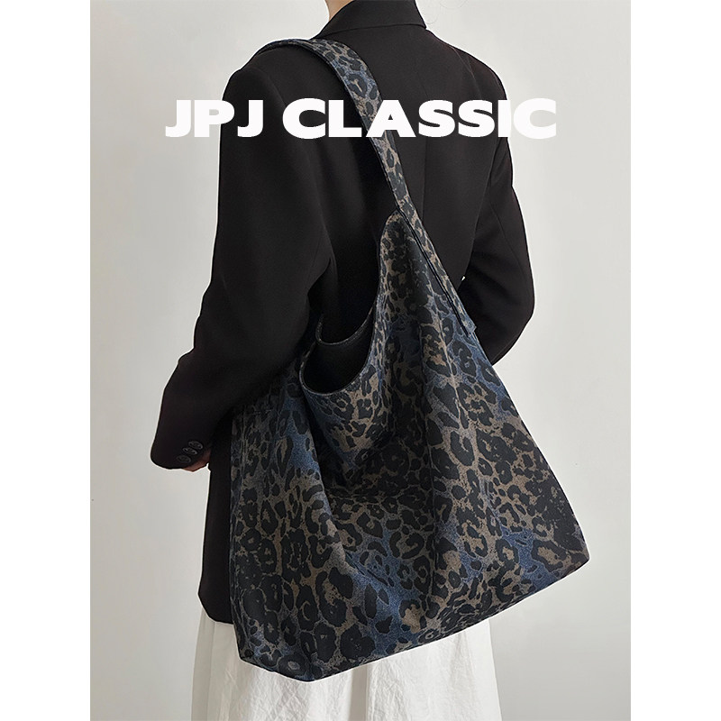 jpjclassic, новая джинсовая сумка-тоут с леопардовым принтом, мягкая сумка большой емкости, сумка для поездок на работу, сумка для мамы подмышками