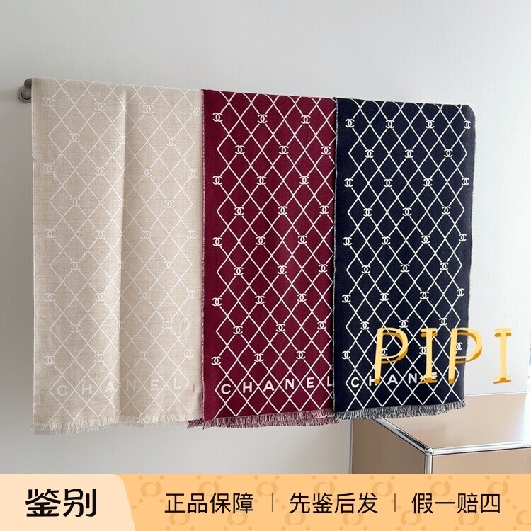 Spot Pippi подлинный/Chanel Chanel 26P черно-белый красный ромбический шарф с логотипом в виде двойной буквы c, шаль