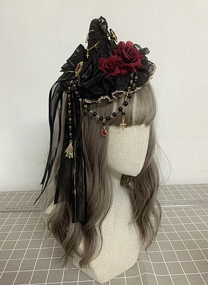 taobao agent 原创Lolita哥特搞死华丽万圣节百搭洛丽塔巫女帽小礼帽扁帽头饰