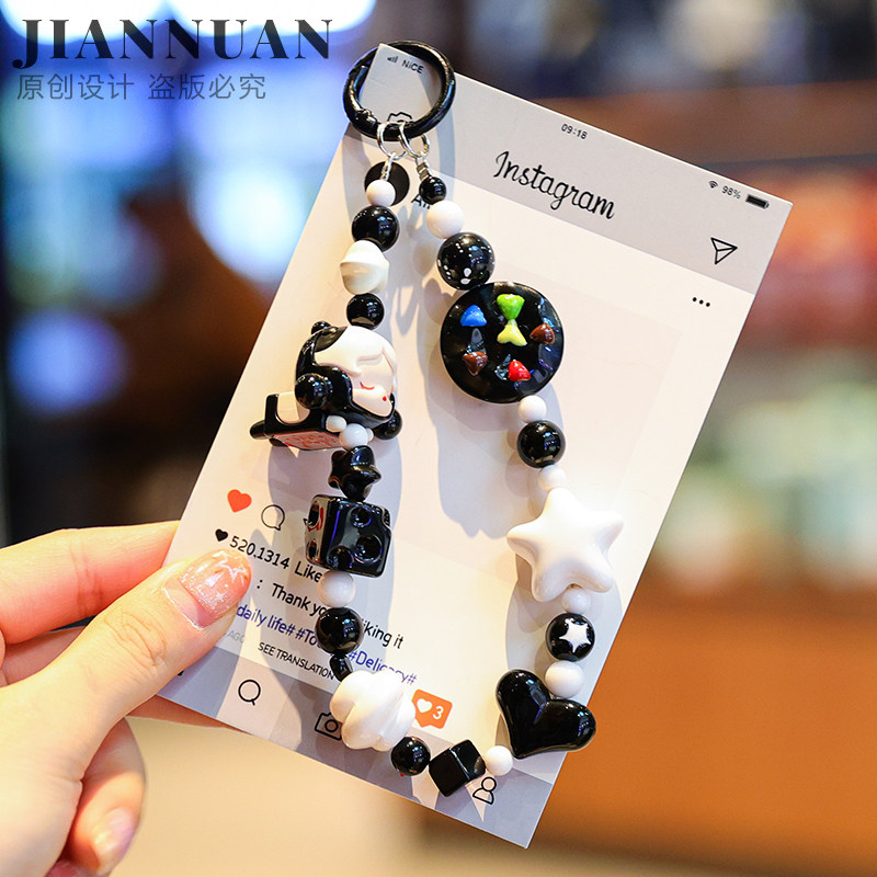 Mahjong SP Cute Particle Phone Charm, Acrylic Black and White Phone Chain...