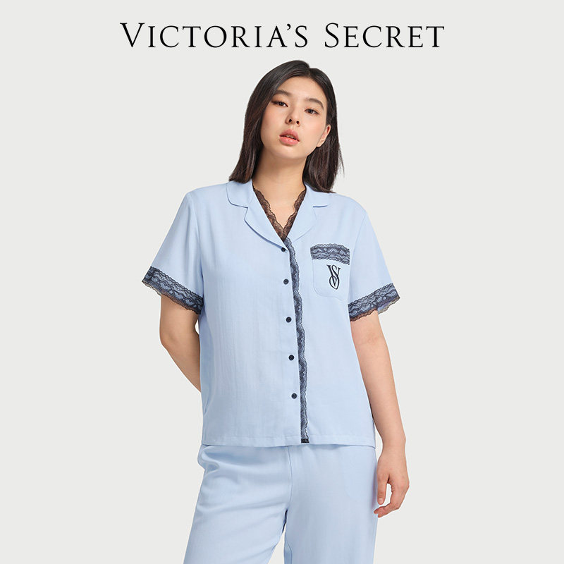 Victoria's Secret Yang Mi's same style home vacation Tencel Yunrou крутая пижама с кружевным принтом и короткими рукавами для домашнего использования, женский летний костюм