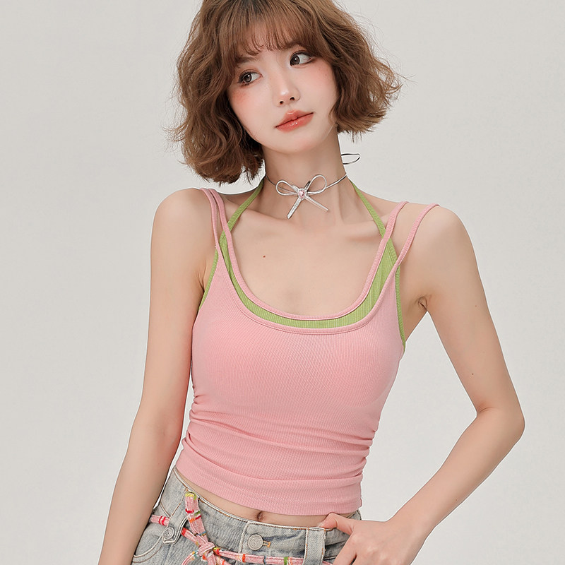 Женская поддельная кофточка Girlyhalo из двух частей с накладками на груди, летними двойными бретельками на плечах, сладкая и пряная, носите одежду внутри и снаружи