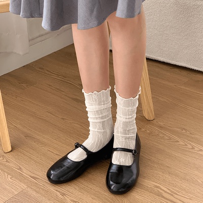 taobao agent 夜间教习室蕾丝堆堆袜女春秋薄款白色木耳边袜子日系jk可爱中筒袜