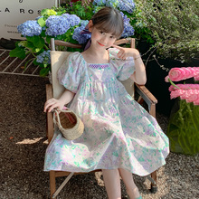 Girls Summer Dress 2024 New Bubble Sleeve Long Dress Children's Summer Princess Dress Little Girls Summer Dress