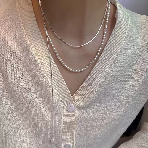 Длинное асимметричное ожерелье из жемчуга с кисточками, универсальный демисезонный свитер, цепочка, простой и элегантный дизайн