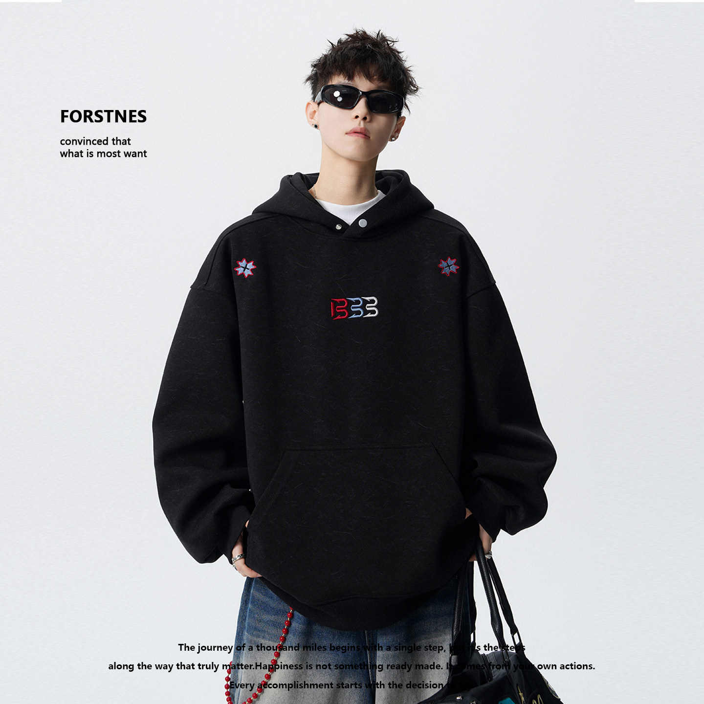 FORSTNES2026 осенний бренд tide, свитер с вышивкой tie-dye, мужская модная американская свободная универсальная куртка с капюшоном