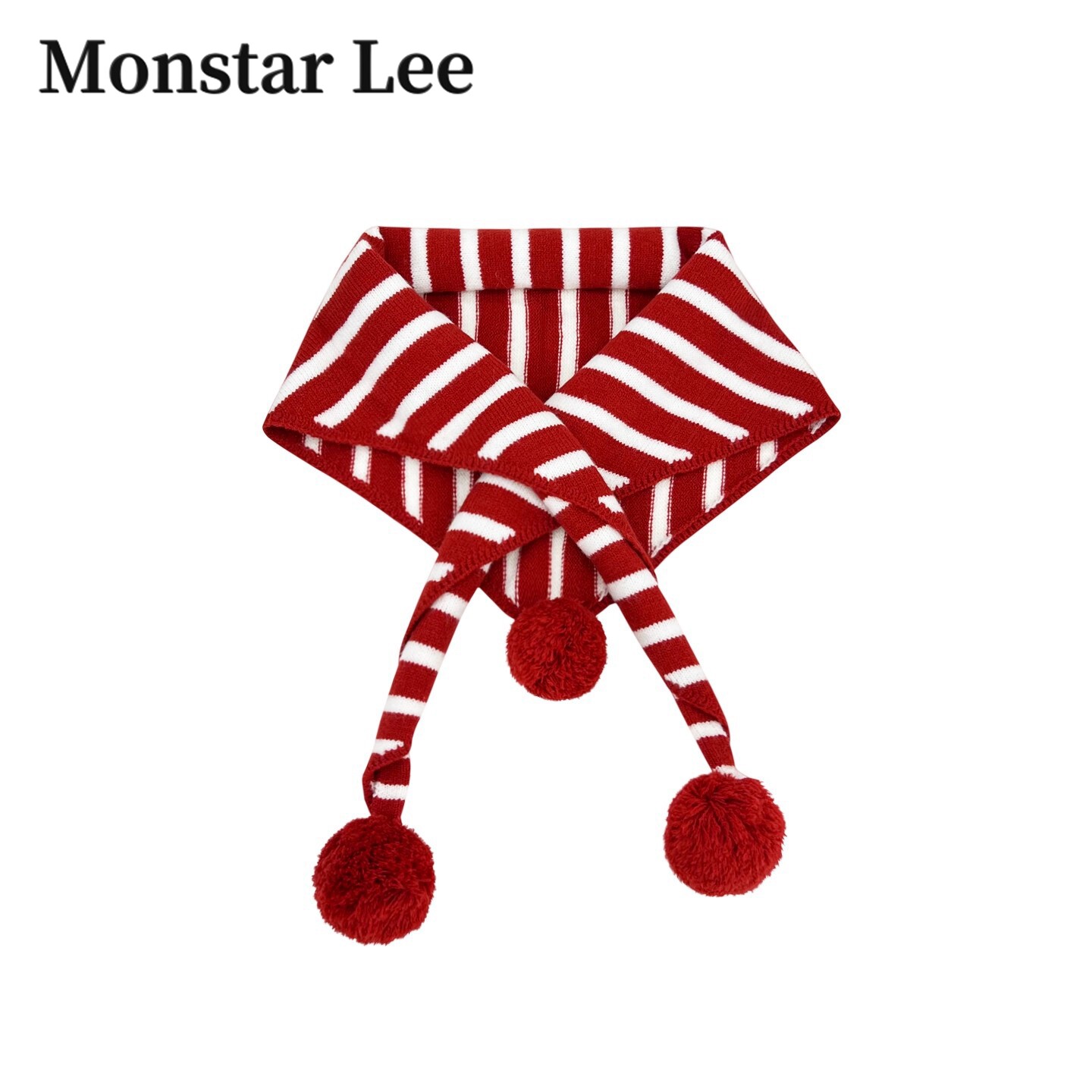 Monstar Lee Japanese designer collaboration red striped triangle scarf, winter warm shawl/neck warmer.