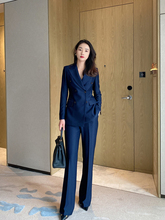 Suit Women's Seven Year Old Shop Suit Set Women's High end Navy Slim Fit Elegance Show Tall and Slim Flare Pants Suit Women's Business Set Western OL Commuting