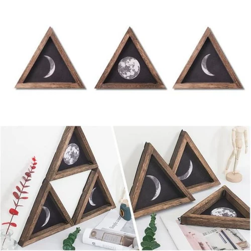 3pcs Vintage Moon Pooden Знаки Трио рама стена подвеса я