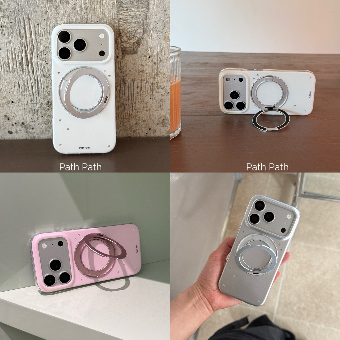 Path Path Original Minimalist Practical Magnetic Rotating Stand Apple Phone Case for iPhone 17 Pro Maxi Phone 16 (Frosted)