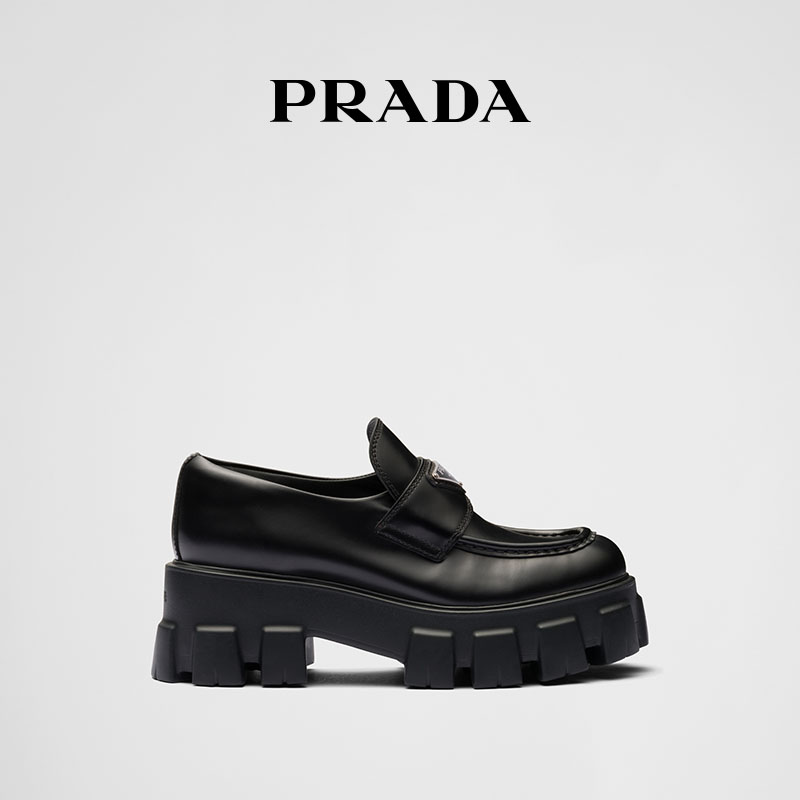 Prada/женские мокасины Prada Monolith из глянцевой воловьей кожи Prada/женские мокасины из воловьей кожи Monolith