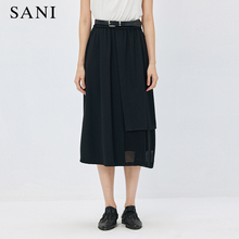 SANI Women's Spring Shopping Mall Same Casual Black A-line Half Skirt Mid Waist Panel Mid Length Half Skirt