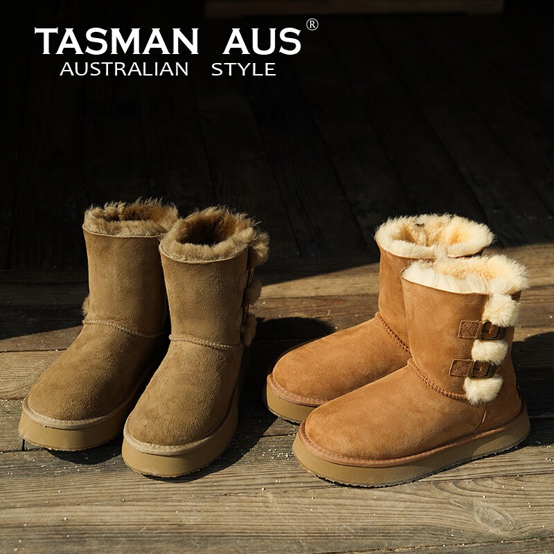 Женские зимние сапоги TASMAN AUS knight из натуральной кожи с двойной пряжкой...