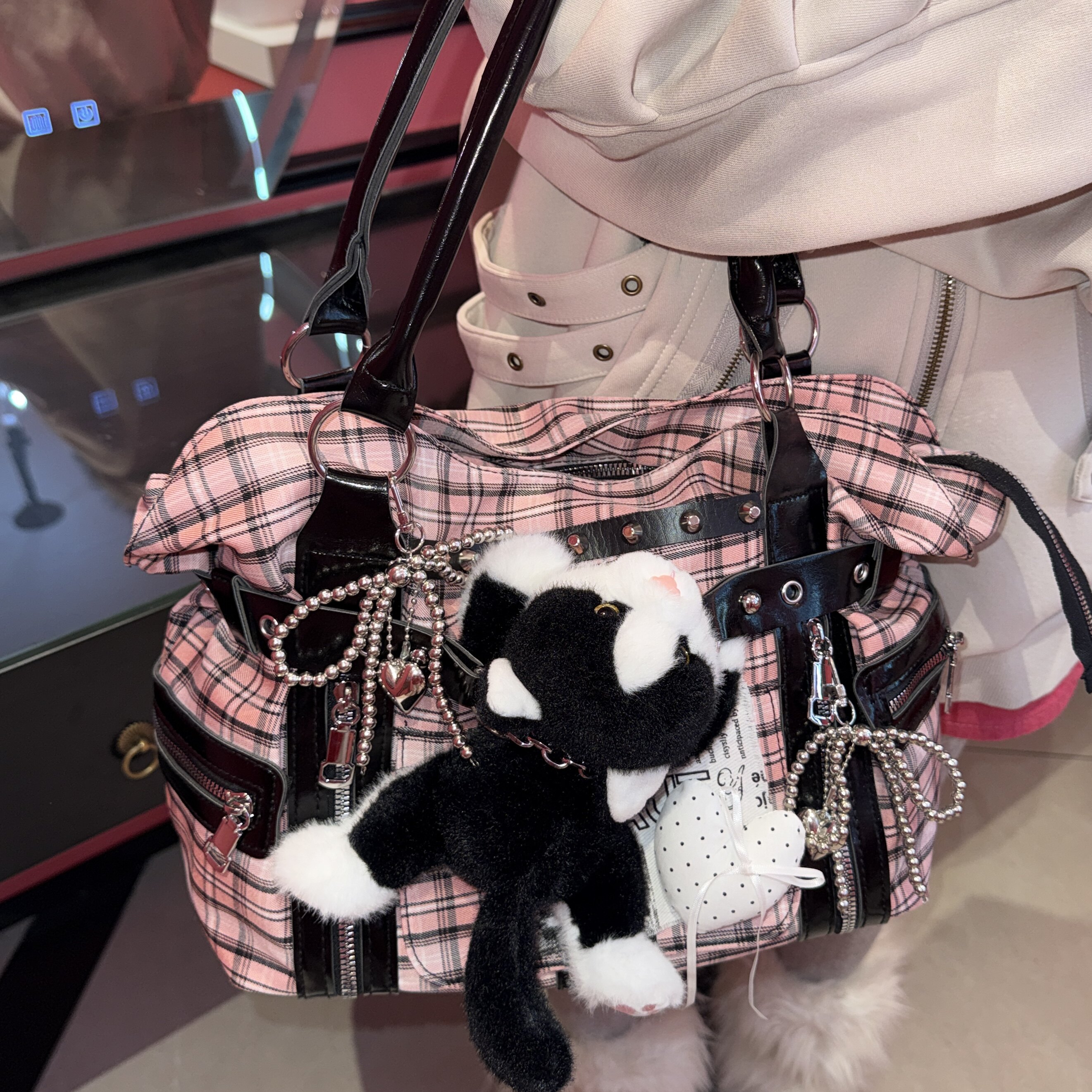 Nikko Desire Millennium Niche Design Sense Клетчатая сумка-тоут Y2K cute Cat Commuter в стиле панк, сумка-мессенджер для подмышек