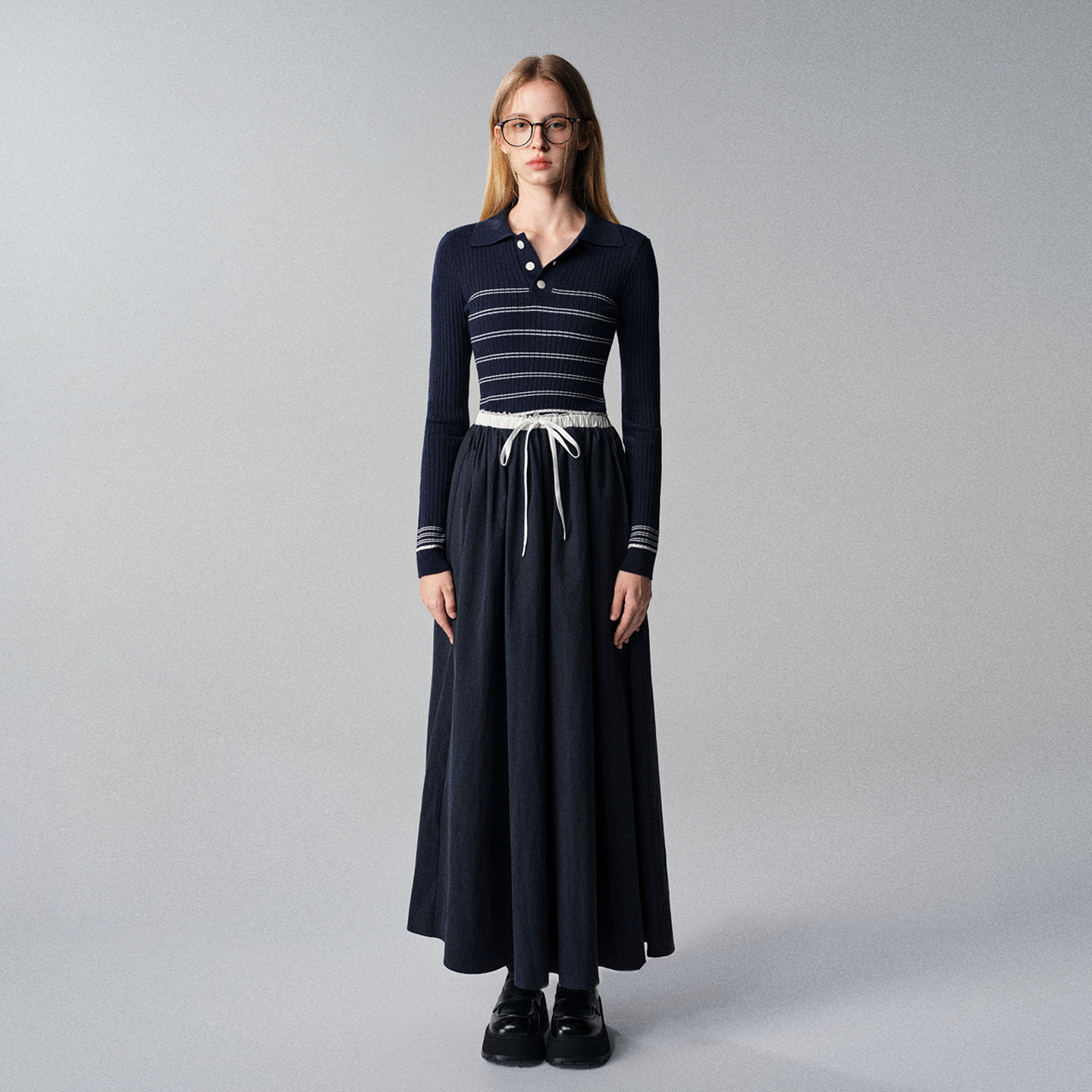 LKONE Shanhai morning dew shimmer французская трикотажная рубашка в полоску с воротником поло, темпераментный топ с длинными рукавами для женщин