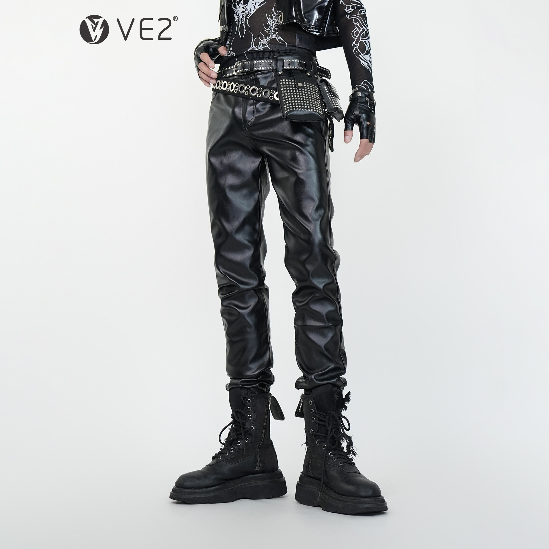Мужские брюки VE2 premium dark Pioneer из искусственной кожи с узкими эластичными ножками, мужские мотоциклетные брюки Harley в стиле рок-панк