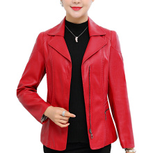 Ten year old shop with four colors of leather clothing for women, mom, spring and autumn coat, middle-aged woman