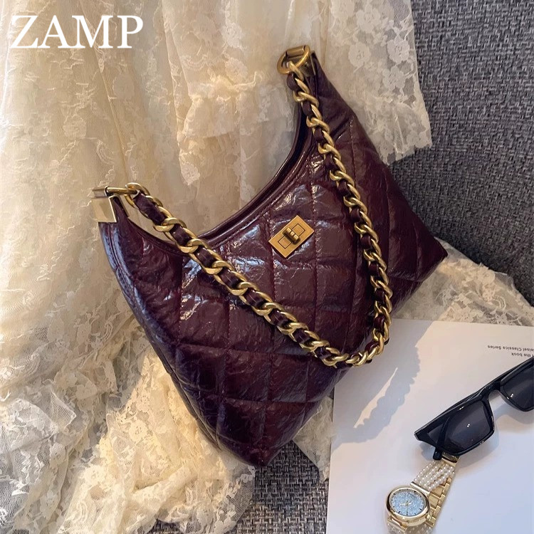 Французская легкая роскошная кожаная сумка ZAMP из натуральной кожи с ароматом ромба на цепочке для подмышек, новая женская универсальная сумка-мессенджер на одно плечо