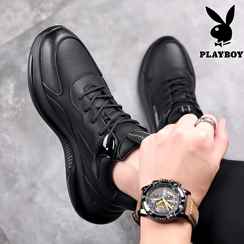 Мужская кожаная обувь Playboy, коллекция 2025 года, осень, новый стиль, повседневная кожаная обувь с внутренней отделкой, мужская модная легкая спортивная обувь на мягкой подошве