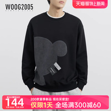 WOOG2005 black teddy bear patchwork round neck hoodie for men's 2024 spring and autumn new trend slightly loose hoodie