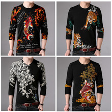 Autumn men's fancy sweater thin creative personalized animal pattern printed oversized loose top knit sweater