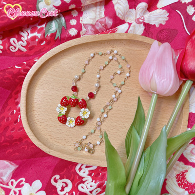 taobao agent 【芝士猫手作】呲甜ap24草莓花环可爱lolita小物配饰胸针项链