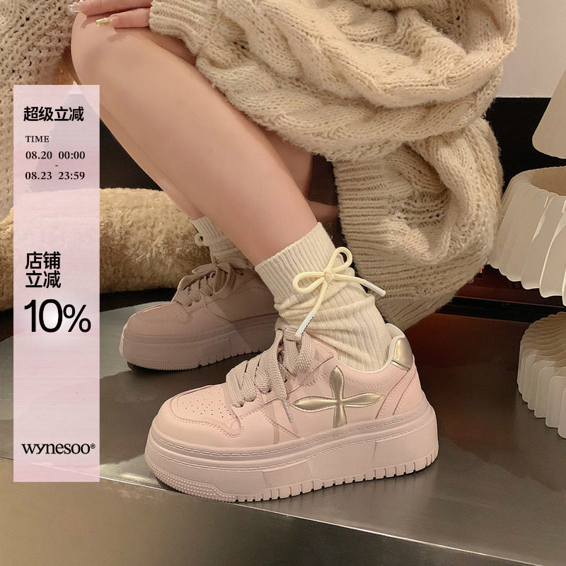 Повседневная обувь на толстой подошве "Uncle Wen" miu pink gold label, женская обувь на толстой подошве, осень 2025, спортивная универсальная обувь белого цвета, кроссовки