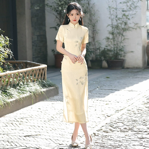 Длинное легкое ципао, ретро корсет, летнее платье, юбка, светлый стиль